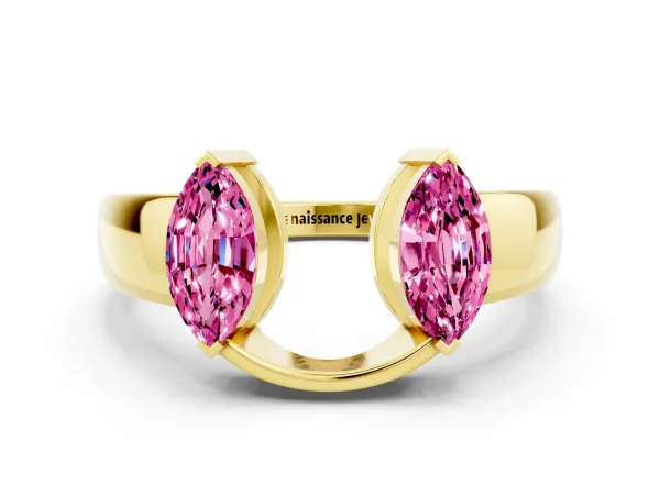Marquise Pink Sapphire Open Band Ring with Tension Setting Yellow gold