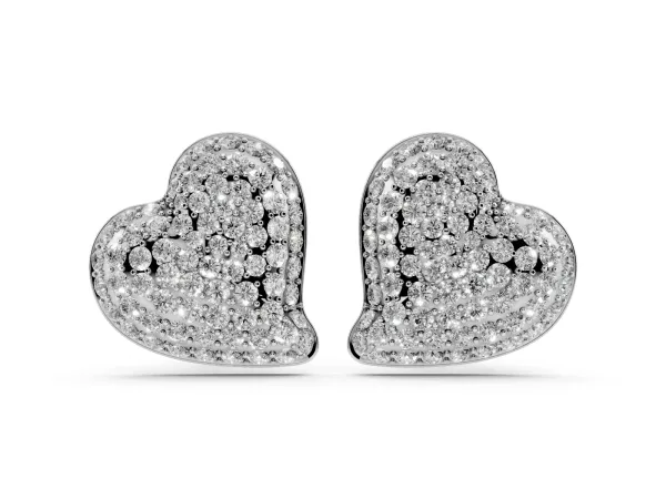 Round Diamond Heart Pavé Stud Earrings Platinum