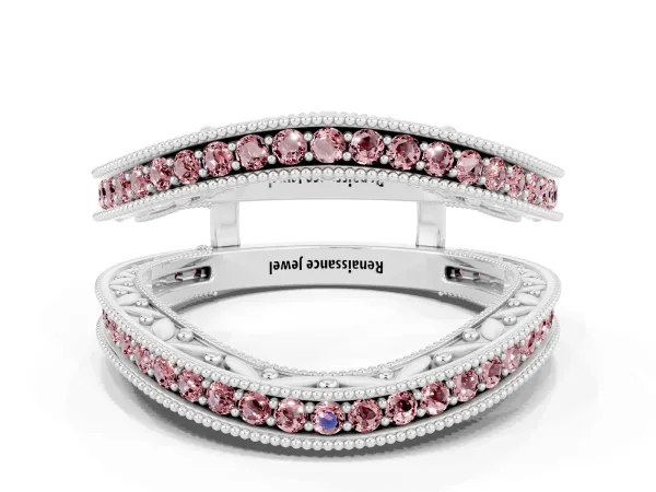 Round Morganite Milgrain Eternity Band with Channel Setting Platinum