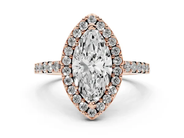 Marquise Cut Halo Diamond Pavé Solitaire Ring Rose gold