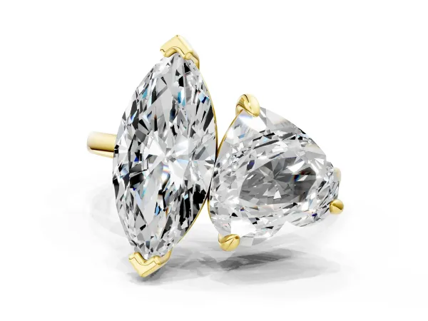 Heart and Marquise Toi Moi Ring with Prong Setting and Micro Pave Band Yellow gold