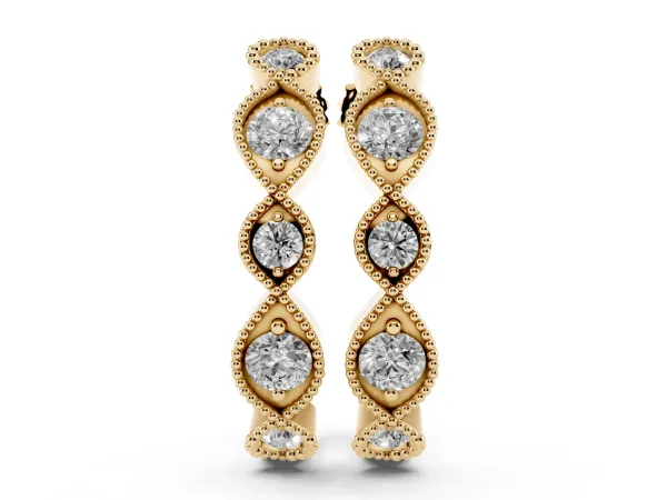 Milgrain Marquise Diamond Hoop Earrings with Bezel Setting Yellow gold