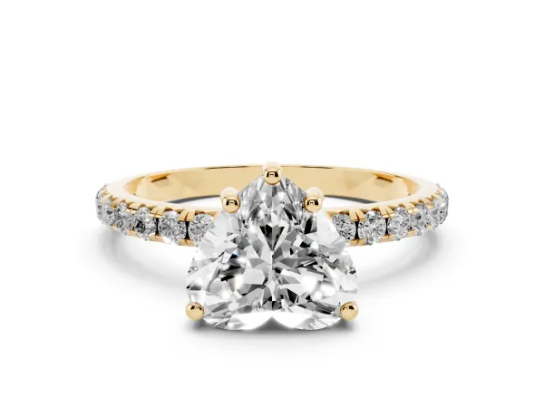 Heart Cut Cut Diamond Solitaire Ring with Micro Pave Band and Four Prong Setting Yellow gold