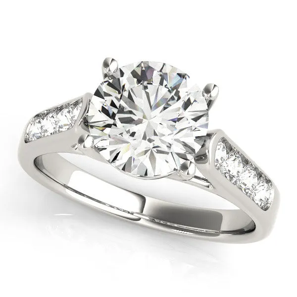 Oval Cut Solitaire Cathedral Diamond Engagement Ring with Channel-Set Band and Four-Prong Setting Silver