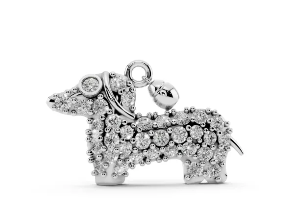 Pavé Round Diamond Prong-Set Dachshund Pendant White gold