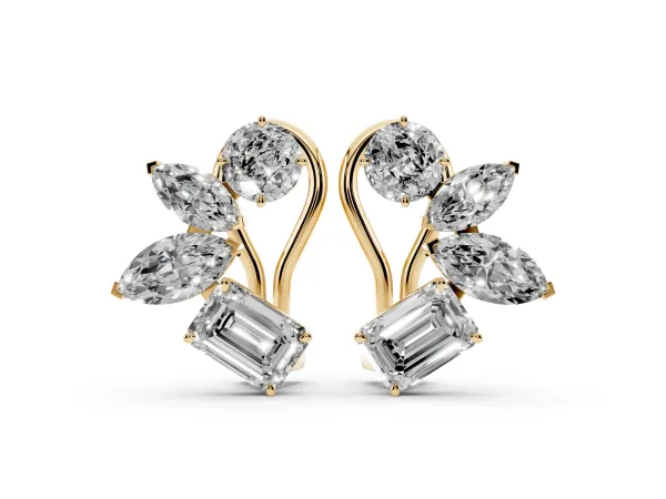 Multi-Shape Diamond Cluster Stud Earrings Yellow gold