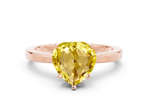 Heart Cut Yellow Sapphire Solitaire Engagement Ring with Classic Band and Four-Prong Setting Rose gold