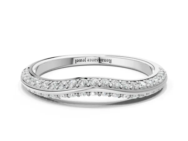 Pavé Round Diamond Wave Band with Shared Prong Setting White gold