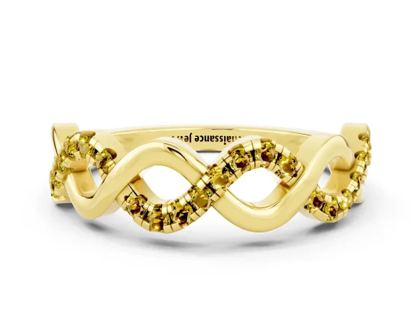 Twist Infinity Round Yellow Sapphire Band with Pavé Setting Yellow gold