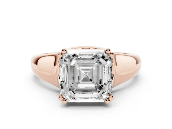Asscher Cut Diamond Solitaire Ring with Wide Band and Prong Setting Rose gold