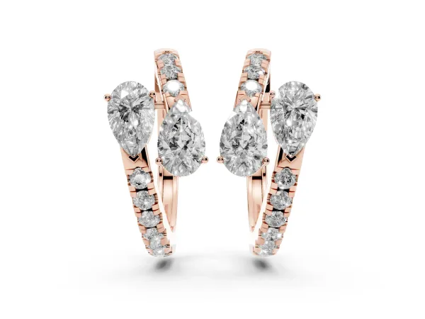 Pear Cut Diamond Bypass Huggie Hoop Earrings Rose gold