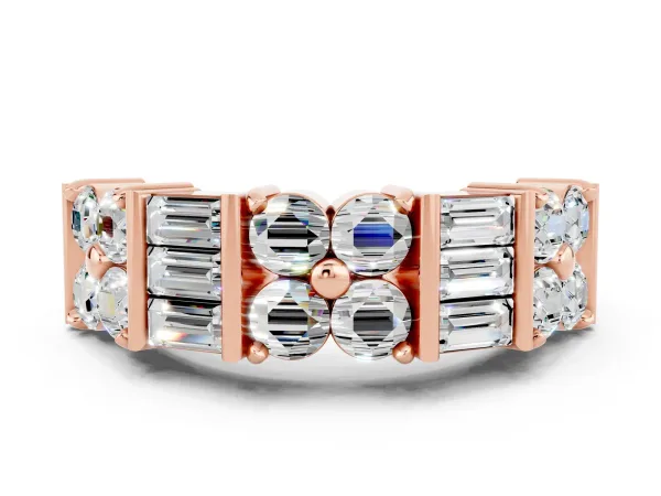 Channel Set Round and Baguette Moissanite Anniversary Band with Prong Setting Rose gold