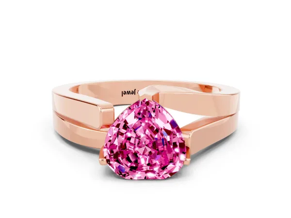 Modern Tension Set Heart Cut Pink Sapphire Solitaire Wide Band Ring Rose gold