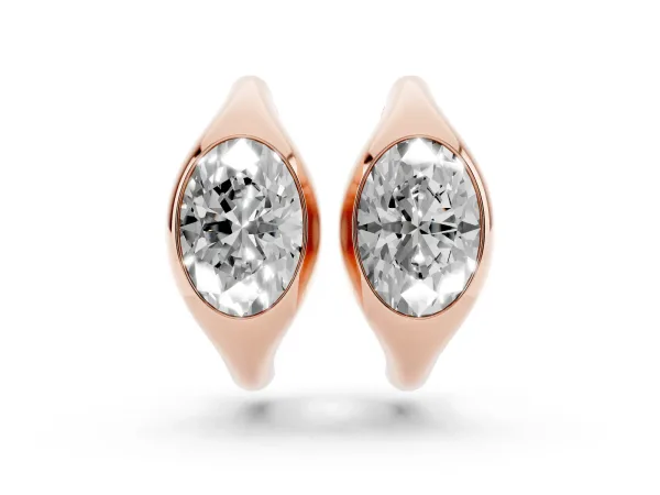 Oval Diamond Framed Huggie Hoop Earrings Rose gold