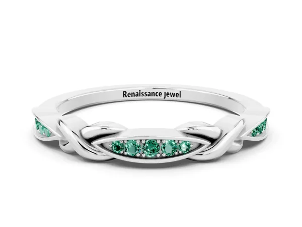 Twisted Marquise Green Sapphire Pavé Band with Shared Prong Setting Platinum