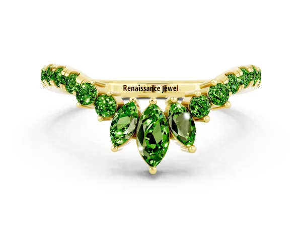 Chevron Marquise and Round Peridot Open Band with Prong Setting Yellow gold