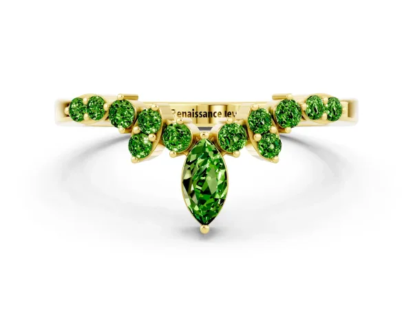 Marquise and Round Peridot Chevron Band with Prong Setting Yellow gold