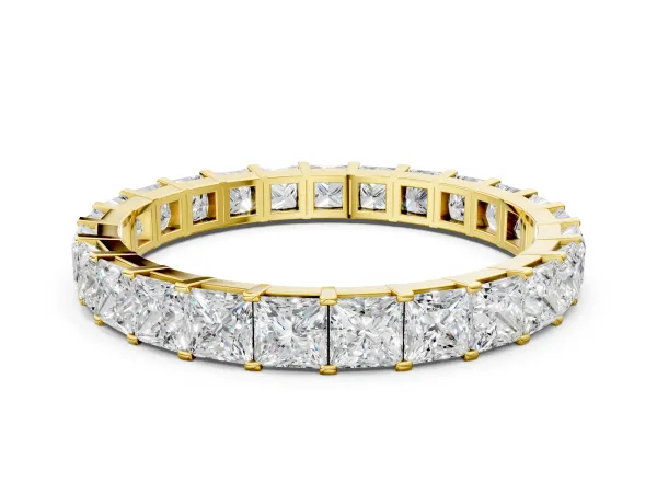 Princess Cut Diamond Eternity Band with Channel Setting and Shared Prong Yellow gold