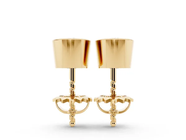 Bezel Set Round Diamond Stud Earrings with Push Back Yellow gold
