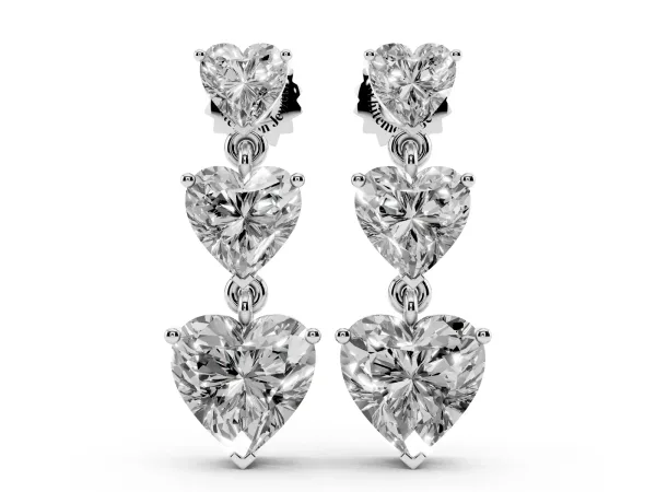 Heart Diamond Triple Drop Earrings Silver