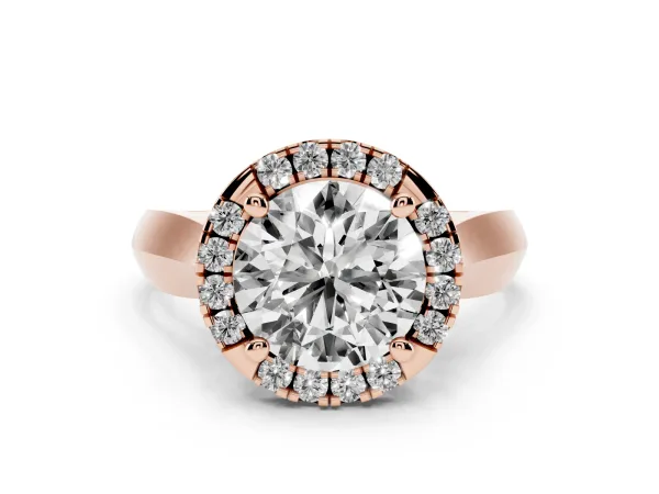 Round Cut Cut Halo Solitaire Engagement Ring with Square Band and Four-Prong Setting Rose gold