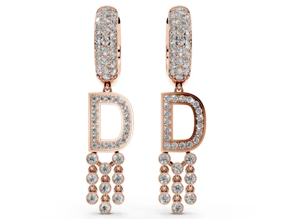 Round Diamond Initial D Huggie Hoop Earrings Rose gold