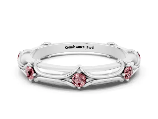 Round Morganite Prong Set Milgrain Eternity Band Platinum