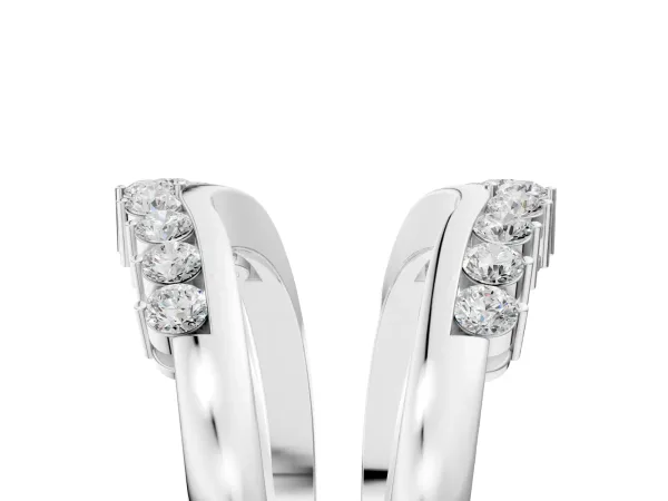 Round Diamond Chevron Contour Band with Prong Setting Platinum