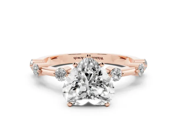 Heart Cut Solitaire Diamond Ring with Bezel Set Side Stones and Prong Setting Rose gold