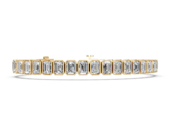 Emerald Cut Diamond Tennis Bracelet with Bezel Setting Yellow gold