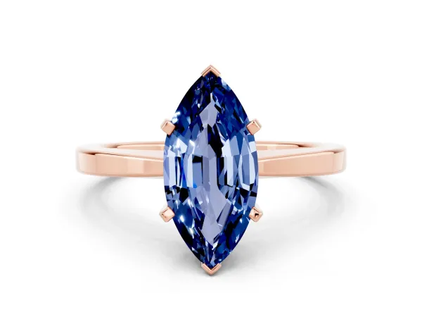 Marquise Cut Blue Sapphire Solitaire Engagement Ring with Classic Band and Four-Prong Setting Rose gold