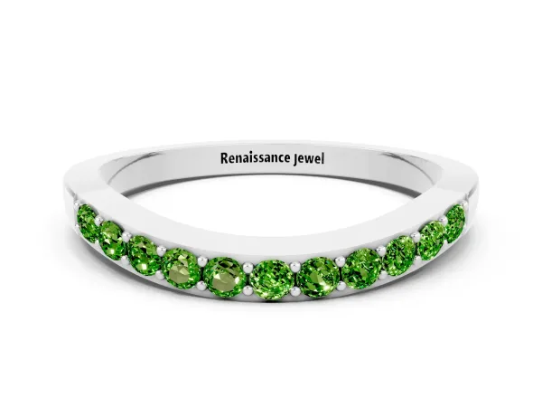 Round Peridot Curved Wedding Band with Channel Setting Platinum