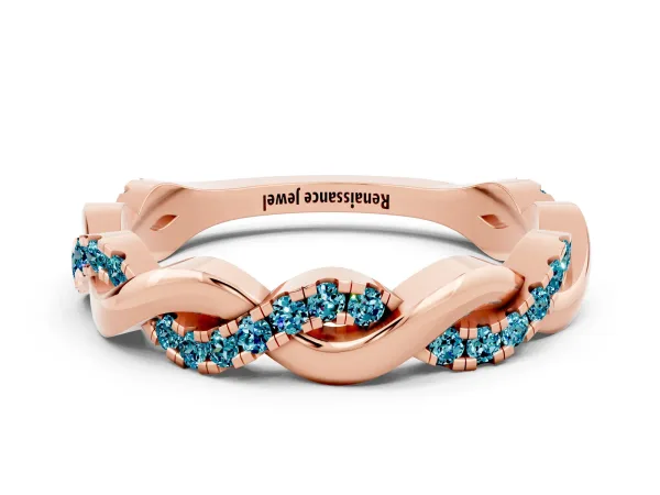 Pavé Round Blue Topaz Twist Eternity Band with Shared Prong Setting Rose gold
