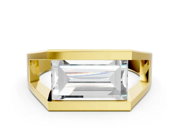 Baguette Diamond Geometric Solitaire Ring Yellow gold