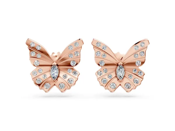 Round and Marquise Diamond Flutter Butterfly Stud Earrings Rose gold