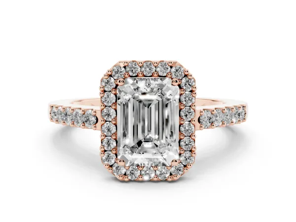 Emerald Cut Halo Diamond Pavé Solitaire Ring Rose gold