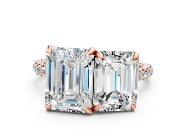 Emerald and Radiant Toi Moi Ring with Prong Setting and Micro Pave Band Rose gold