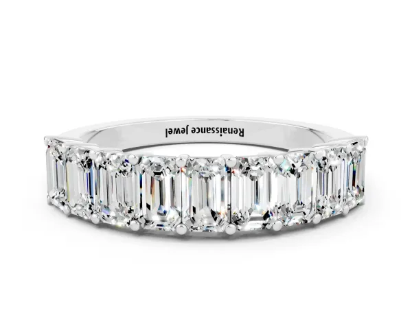 Emerald Cut Moissanite Prong-Set Eternity Band Platinum
