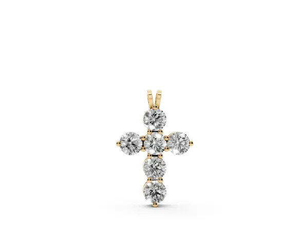 Round Diamond Prong Set Cross Pendant Yellow gold