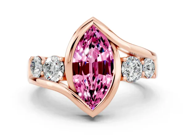 Bezel Set Marquise Cut Pink Sapphire Bypass Ring with Round Accents Rose gold