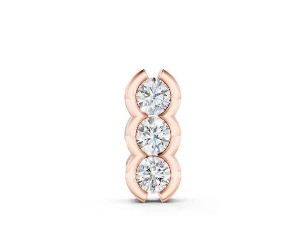 Three Stone Round Diamond Shared Prong Pendant Rose gold