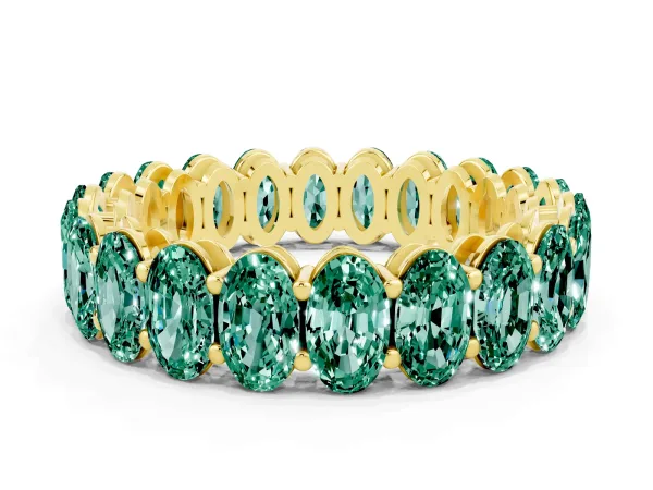Oval Cut Green Sapphire Eternity Band with Shared Prong Setting Yellow gold