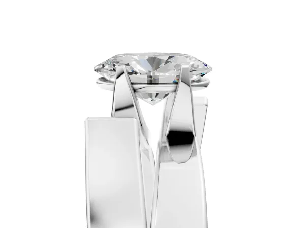 Modern Tension Set Oval Cut Diamond Solitaire Wide Band Ring Silver