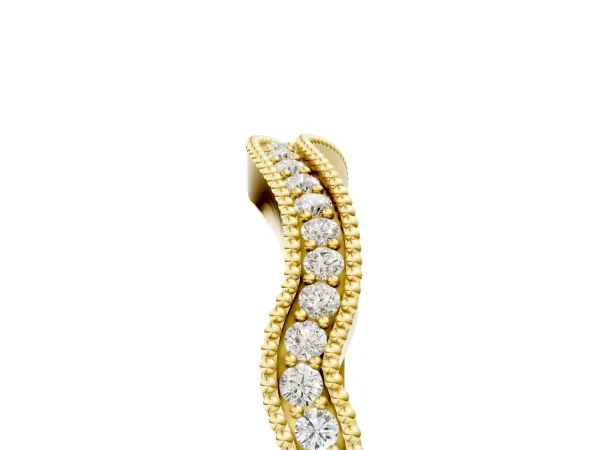 Pavé Round Diamond Curved Milgrain Band Yellow gold