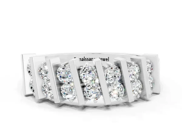 Channel Set Round Moissanite Anniversary Band with Vertical Prongs Platinum