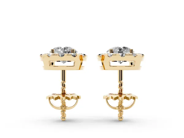 Round Cut Diamond Halo Stud Earrings Yellow gold