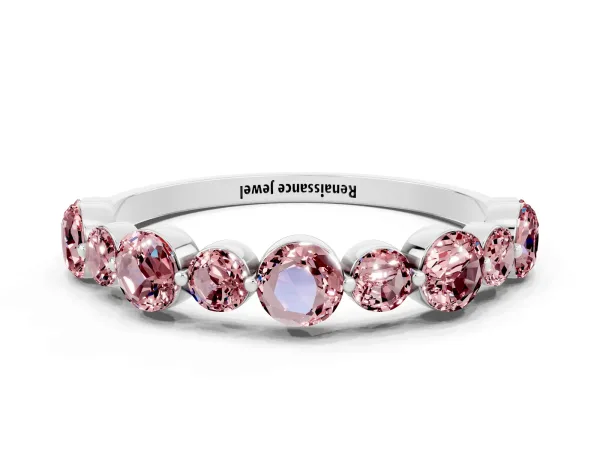 Round Morganite Scalloped Prong Set Eternity Band White gold