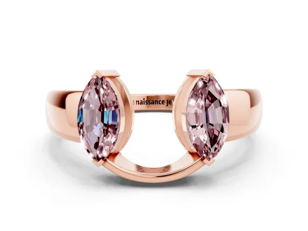 Marquise Morganite Open Band Ring with Tension Setting Rose gold