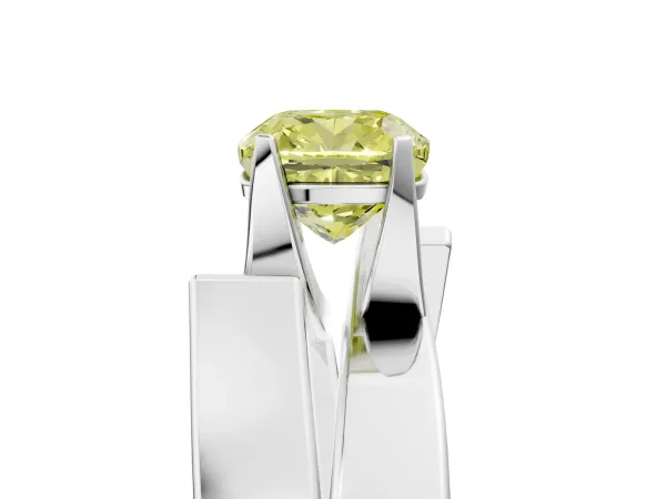 Fancy Yellow Modern Tension Set Cushion Cut Diamond Solitaire Wide Band Ring Silver