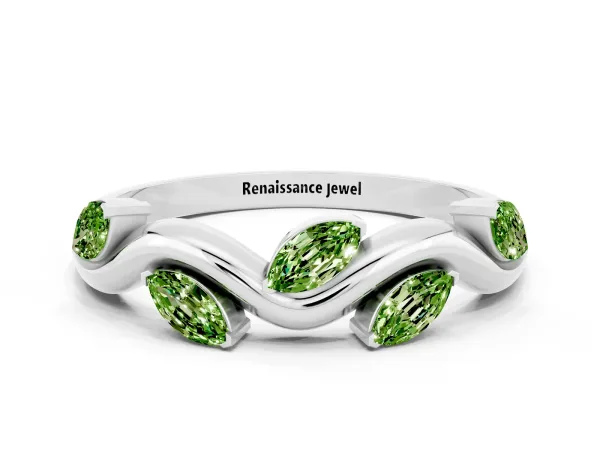 Marquise Peridot Twisted Band with Prong Setting Platinum